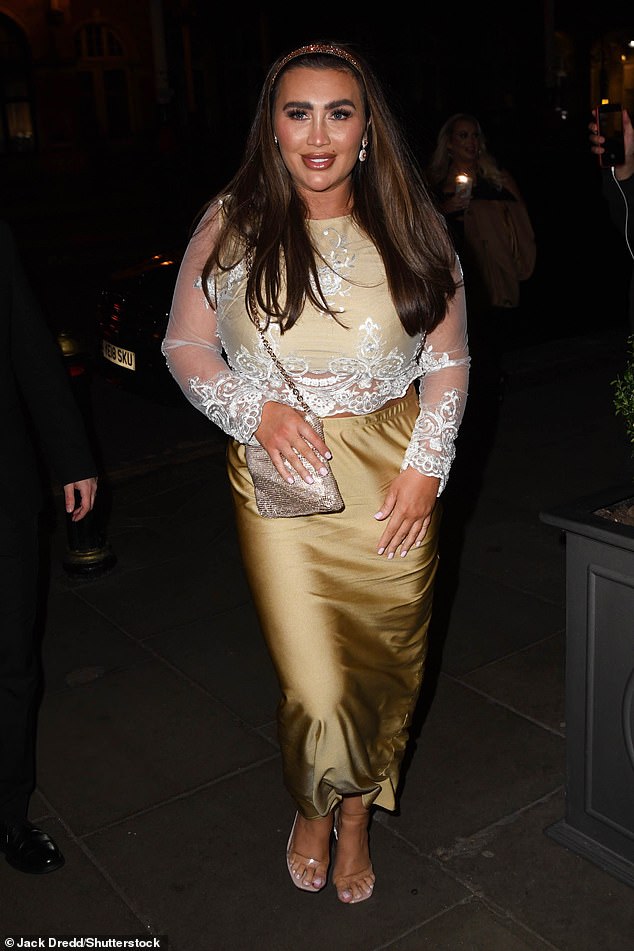 Out and about: Lauren stunned in a lace mesh crop top and gold maxi skirt on Friday while addressing the stars at the Inspiration Awards for Women in London