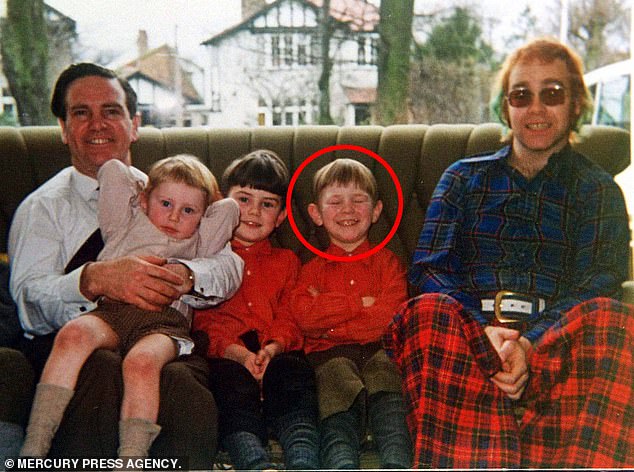 Geoff Dwight (circled for seven years) has hardly been in contact with his famous half-brother Elton (right).  In the photo with his father and his brothers in 1973.