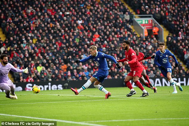 Mudryk (centre) starred for 35 minutes from the bench in the goalless draw against Liverpool