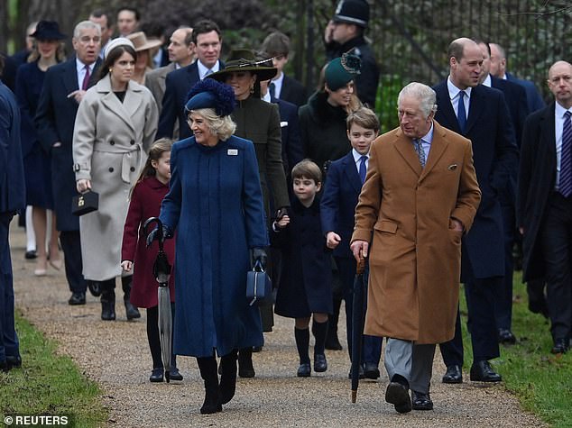 The connection was strengthened over Christmas after Fergie was surprisingly welcomed to join the family for traditional celebrations at Sandringham.  Pictured: The royals attend a Christmas service at St. Mary Magdalene Church.