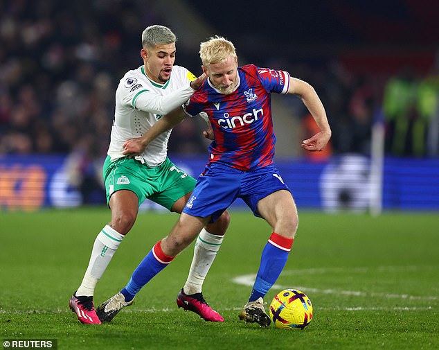 Bruno Guimaraes (left) started for Newcastle despite limping with an ankle problem last week.