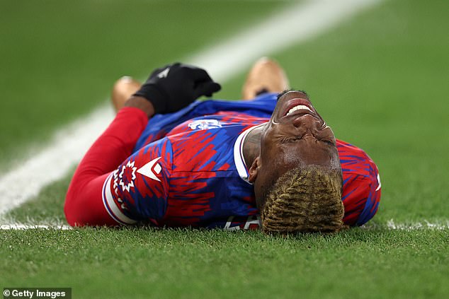 Zaha was forced to retire after attempting to continue in the game after picking up a hamstring problem