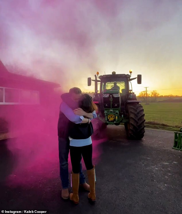 Overjoyed: The farmer, 24, shared the happy news on Saturday when he posted a gender reveal video where he and Taya were joined by several family and friends