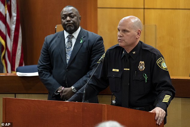 Newport News Police Chief Steve Drew, right, and Newport News Superintendent George Parker answer questions about how a teacher was shot.  No charges have yet been filed, but the investigation is ongoing.