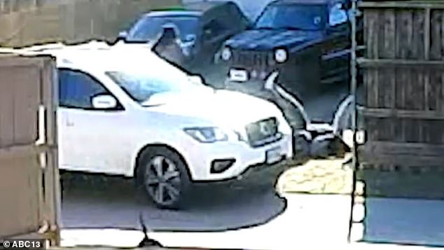 Footage shows her running into Broomfield in her white SUV on January 4 after she claims the victim used her rubbish bins.