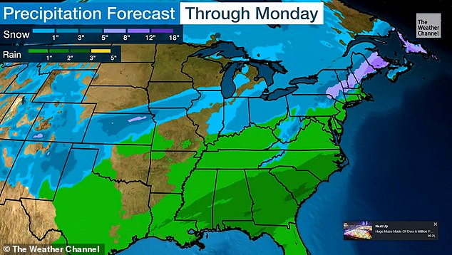 The system is currently moving into the Midwest with snow and a large spread of rain and a few thunderstorms across the Southeast.