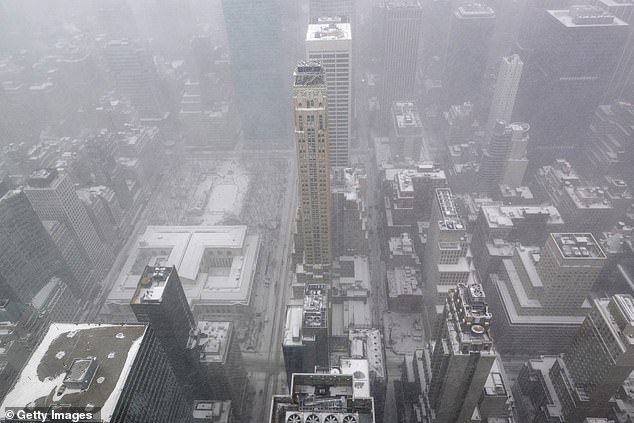 It hasn't snowed in New York City since March 9 of last year.  Shown here is the snow-covered Big Apple on January 29, 2022