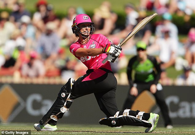 Indigenous star Ash Gardner, the No. 1 ranked T20 all-rounder in the world, smashes her trademark sweeping shot in a WBBL match for the Sixers.