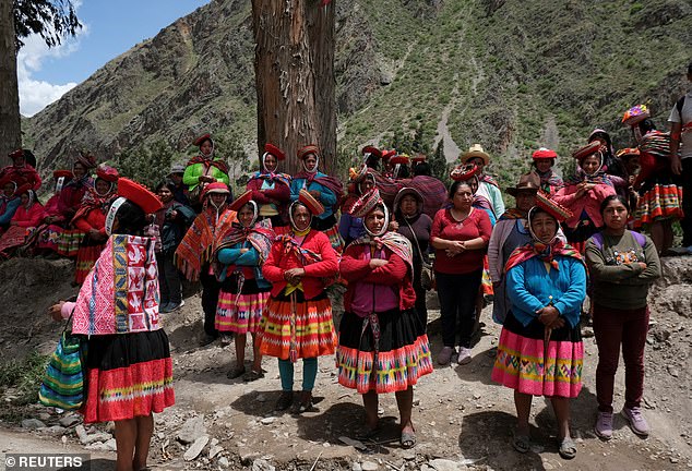 Demonstrators gather as they protest to demand the resignation of the president of Peru, Dina Boluarte.