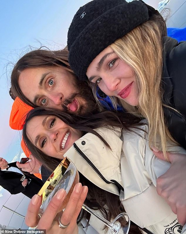 Selfie time: The star shared a fun selfie she had taken with her celebrity pals, Zoey Deutch and Jared Leto while they were spending some time on a boat