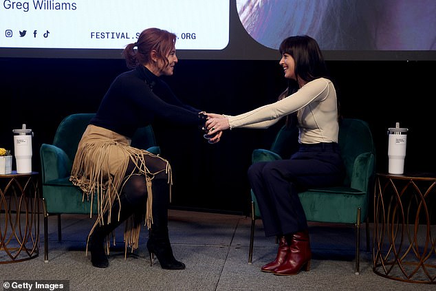 Sharing her voice: The Persuasion actress spoke at the event alongside NBC News Senior Business Analyst Stephanie Ruhle