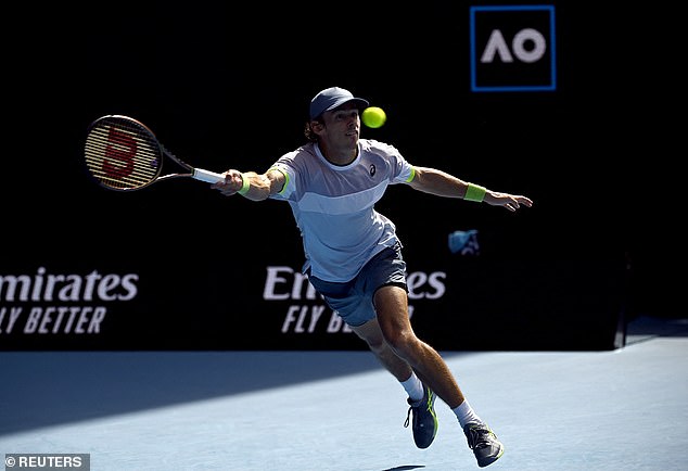 The speed of Alex de Minaur (pictured returning a serve against Benjamin Bonzi in their third round win) will make life difficult for Djokovic as he deals with a leg injury.