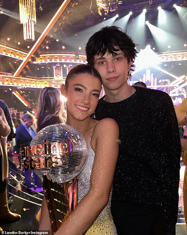 Cheering her on: Charli, who previously dated Chase Hudson, was supported by Landon while competing on the recent season of Dancing With The Stars