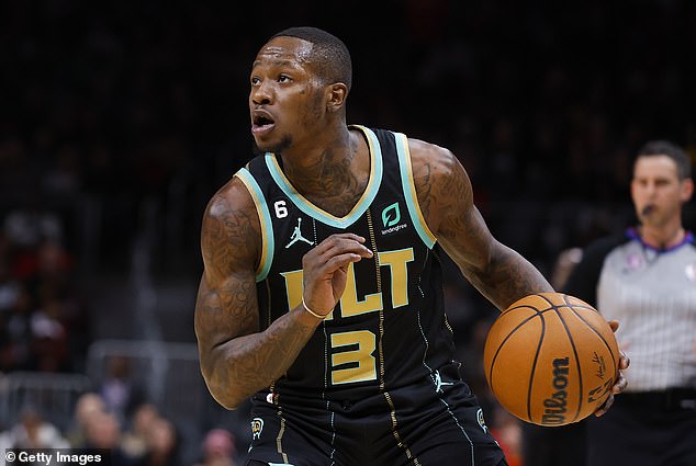 Terry Rozier #3 of the Charlotte Hornets looks to shoot during the first half against the Hawks