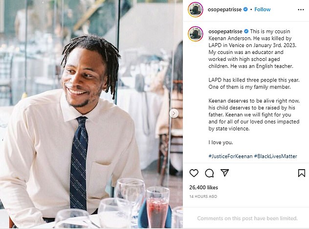 In the aftermath of his death, BLM co-founder Patrisse Cullors took to Instagram to mourn the death of her cousin, blaming the LAPD for his death.