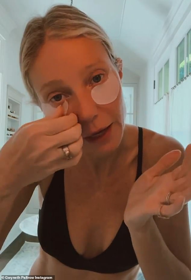 Struggling: The Sliding Doors star adjusted eye masks in the video, asking viewers for tips on the proper way to wear them