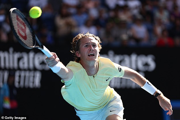 Korda, 22, stretches for the ball during his fourth round match with Hurkacz