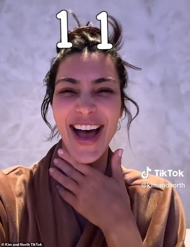 Still young and fun: While playing on her and her eldest daughter North's shared TikTok account, the reality star laughed in surprise when the results told her she looked 11 years old