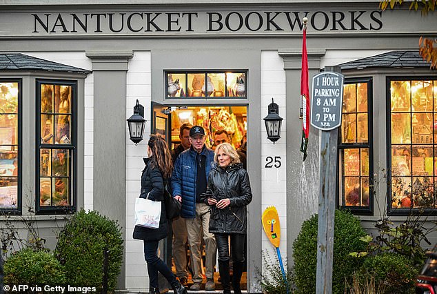 President Joe Biden, First Lady Jill Biden and Ashley Biden leave Nantucket Bookworks during their Thanksgiving trip to the island.