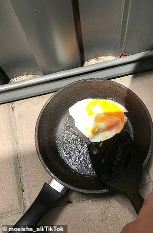 After leaving the egg to simmer in the sun, the woman returned to find it completely fried.