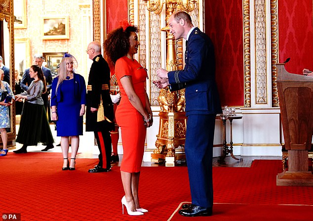 Uncomfortable!  She revealed how Posh, 48, designed her dress for an investiture ceremony at Buckingham Palace last year, and joked that Victoria was stitching her up when it came to her outfit