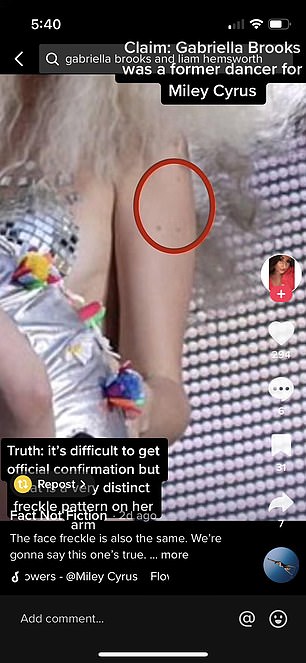 Online sleuths on Twitter and TikTok are convinced the lithe backup dancer and the model are one and the same, pointing to similar freckles and markings on both women's arms.