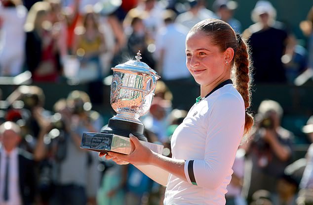 Stosur lost in the 2017 French Open quarterfinal to eventual champion Jelena Ostapenko (above) after breaking her right hand while winning 4-0.