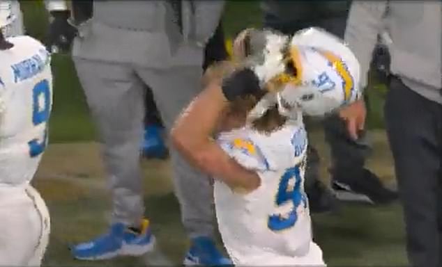 He thought the referees missed a penalty and took his frustrations out on his helmet.