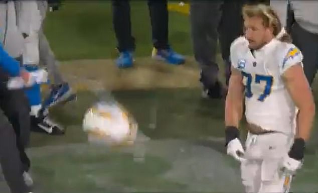 Bosa lost his temper and smashed his helmet into the ground near the Chargers sideline.