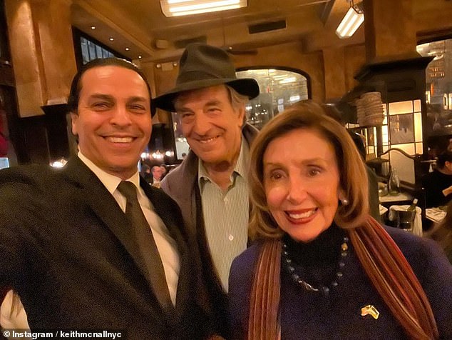 Paul and Nancy Pelosi pictured with Balthazar's head maitre d' and assistant general manager Zouheir Louhaichy last Sunday.