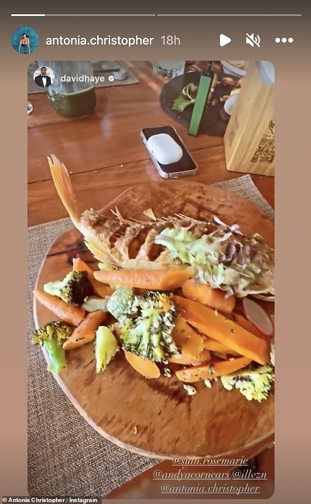 Lavish food: Antonia took to her Instagram Stories to re-share a photo of delicious food that David had posted on his own account.