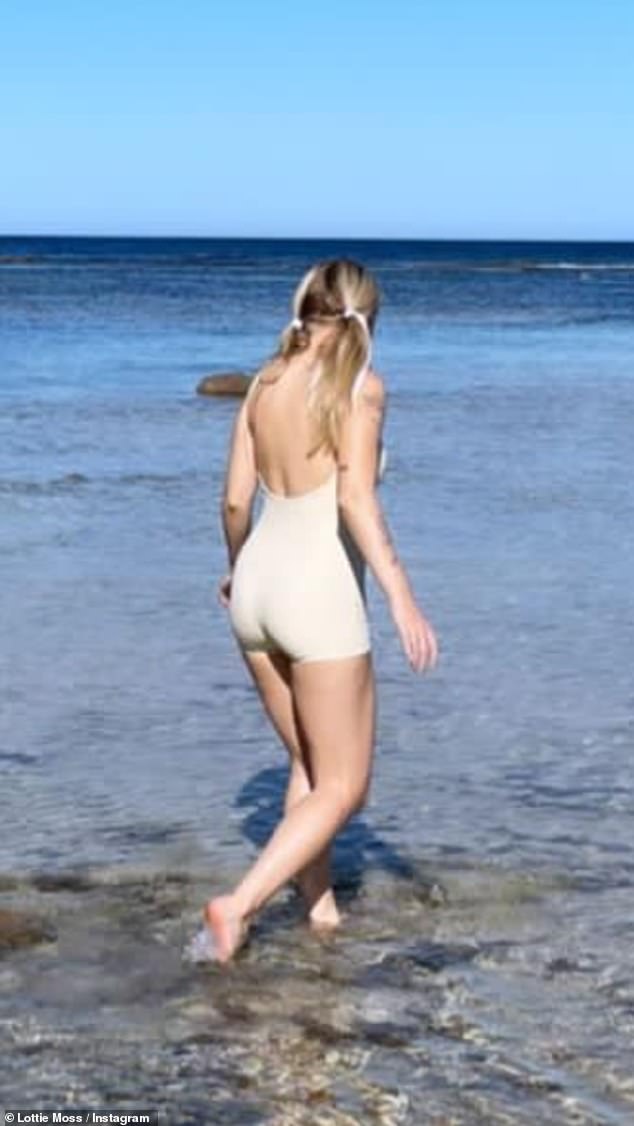 Hot stuff: Looking sensational while donning a cream bathing suit, the model, 25, took to her Instagram Story on Sunday to document her day trip to the beach