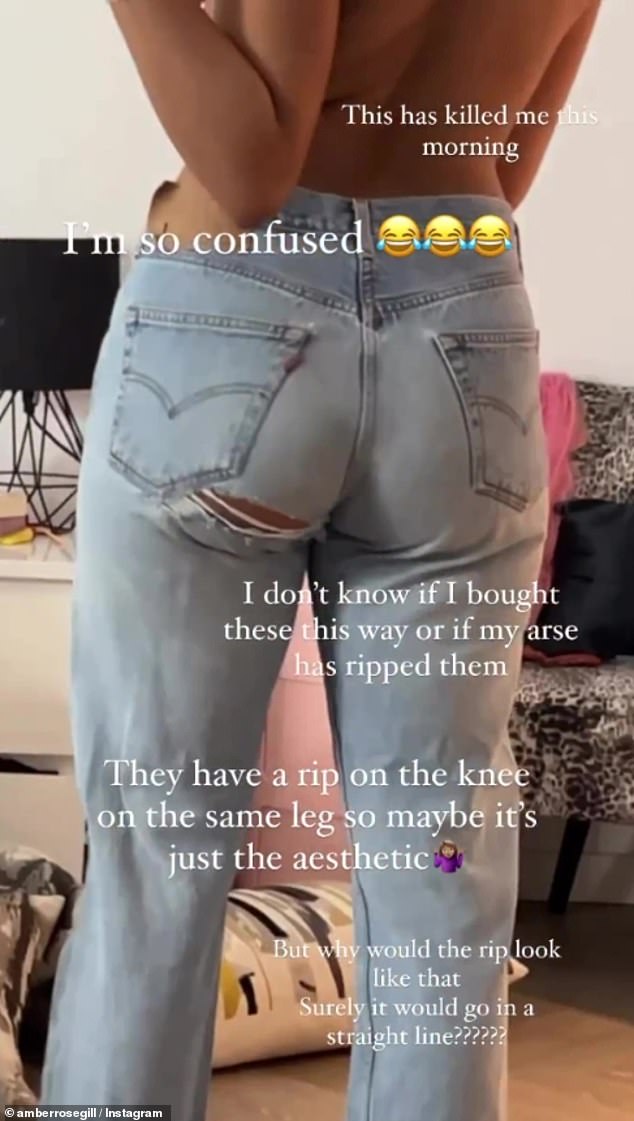 Awks: The Love Island, 25, shared the hilarious moment with her Instagram followers, asking for their advice on what to do about her oddly placed slit.