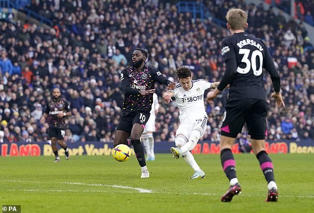 Rodrigo Moreno attempts a shot from the edge of the box as the home side press forward