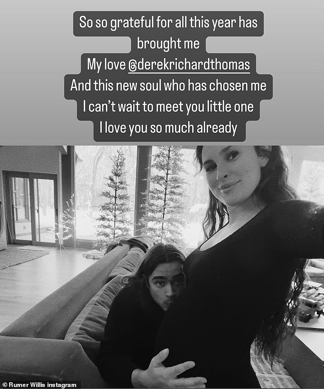 Grateful: Rumer reposted the snap announcing the pregnancy in late 2022, writing, 