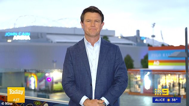 The comment was made after sportscaster Alex Cullen (pictured) had just finished reporting on Novac Djokovic, who has been treating a torn hamstring with 