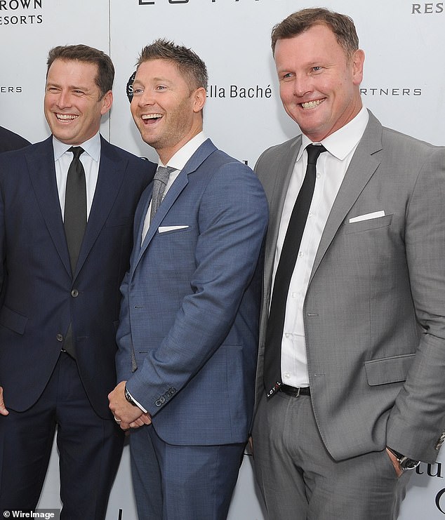 Others in the group, including Today host Karl Stefanovic (left), his wife Jasmine, Yarbrough's sister, and famed accountant Anthony Bell (right), tried to defuse the fight.