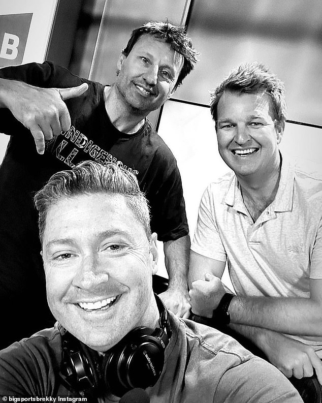 Meanwhile, Clarke made an awkward return to the airwaves on Monday when he hosted his first radio show of the year, less than a week after footage of his fight with girlfriend Jade Yarbrough went viral.  (Pictured with his co-hosts Laurie Daley, L, and Gerard Middleton, R)