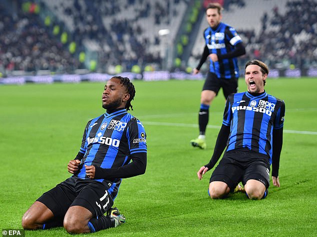 Ademola Lookman (left) scored twice on the night to earn his team point in Serie A