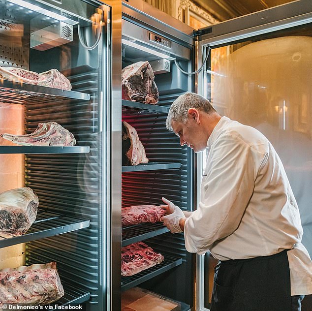 Some of Delmonico's legendary steaks seen in the fridge when the place was open prior to 2020