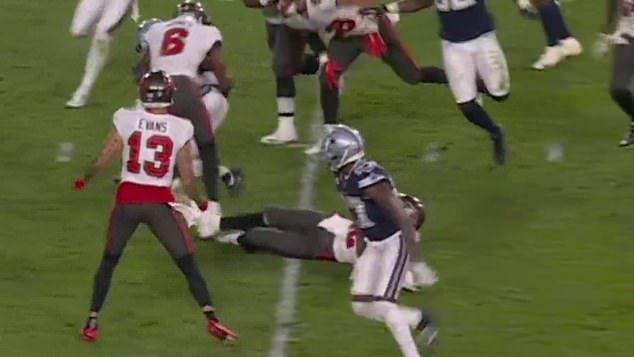 The hefty fine came after the 45-year-old Brady attempted to 'slide' against Cowboys safety Malik Hooker.