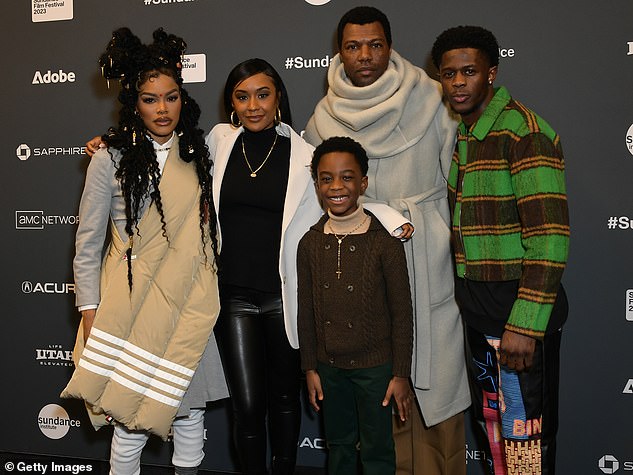 The Main Cast: Rockwell and Taylor joined forces with their film's three supporting actors: Aaron Kingsley Adetola (six, brown cardigan), William Catlett (40, beige coat) and Josiah Cross (25, green flannel)