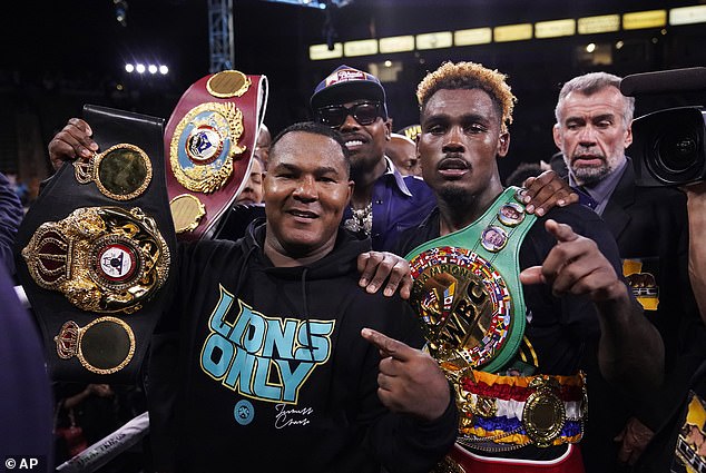 Tszyu (21-0, 15KO) has remained in the US camp since a dream shot on Jan. 28 against Jermell Charlo (pictured right holding title belts) was frozen as the undisputed champion walked away. broke his hand