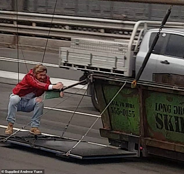 He appeared to be trying to fight his way to the truck while filming the tense action scene.