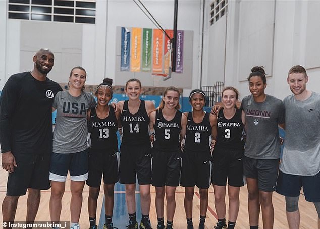 Pictured: Kobe Bryant (far left), Sabrina Ionescu (with Kobe) and Gianna Bryant (No. 2)