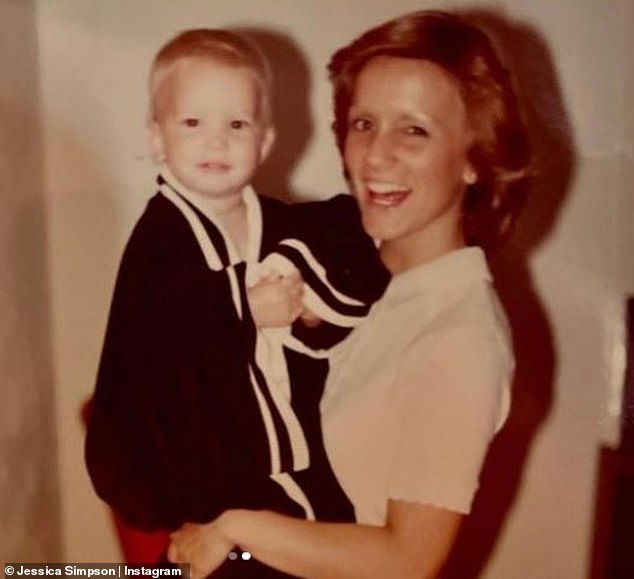 Throwback: 'Loving you is one of life's greatest treasures,' the mother of three said of her mother at her birthday tribute;  Jessica is photographed with her mother when she was a little girl in the early 1980s.