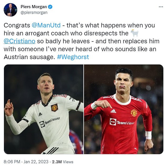 1674463976 73 Piers Morgan mocks Manchester United after their defeat to Arsenal