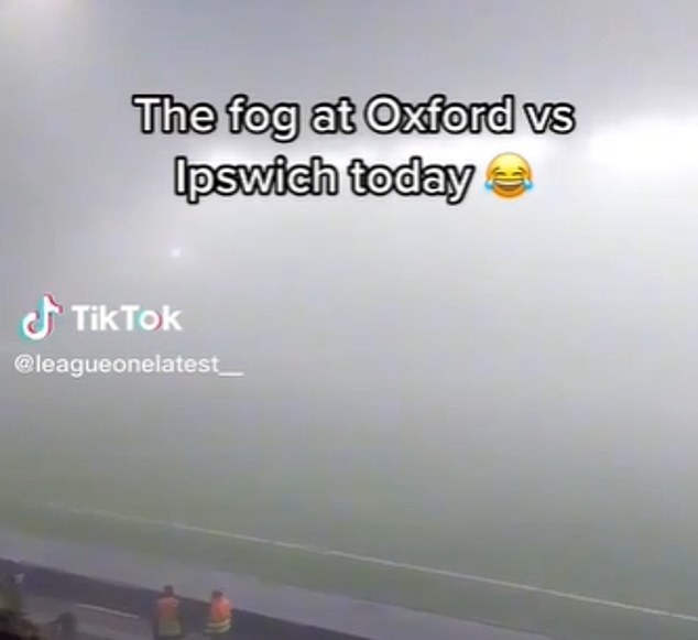 Social media video (above) showed the extent of the murky conditions at Kassam Stadium.