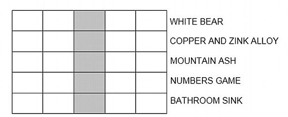 In each row, place a word that fits the given clue, if the correct words are chosen, a word will be read in the shaded column.