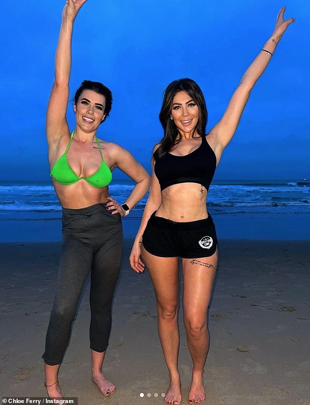 Early start: It comes after Chloe (right) documented her early swim in the North Sea last week while showing off her toned abs in a tiny crop top